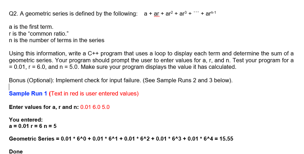 write a C++ program that uses a loop to display each term