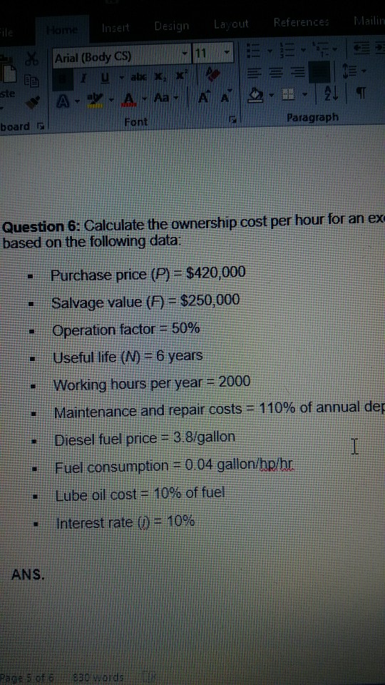  ner Dsign La out References Mailn Arial (Body CS) ste board