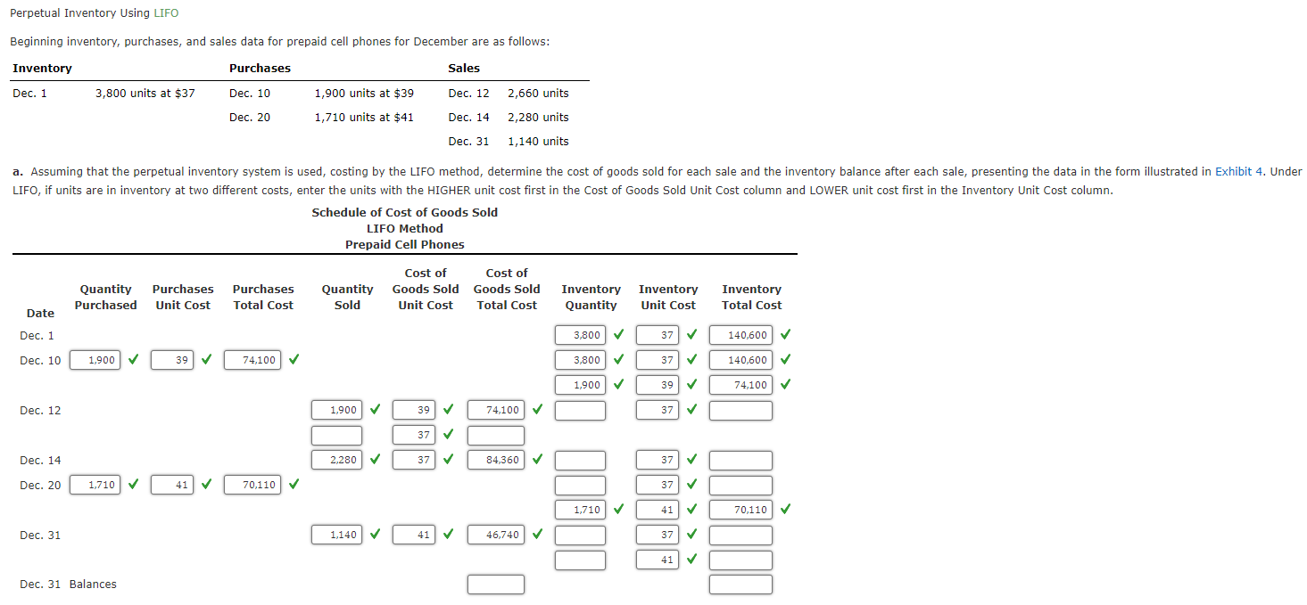  Perpetual Inventory Using LIFO Beginning inventory, purchases, and sales data for