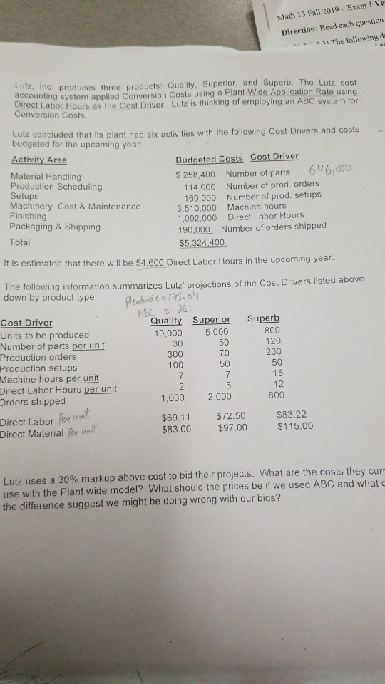 Math 13 Fall 2019-Exam 1 Ve Direction: Read each question 21