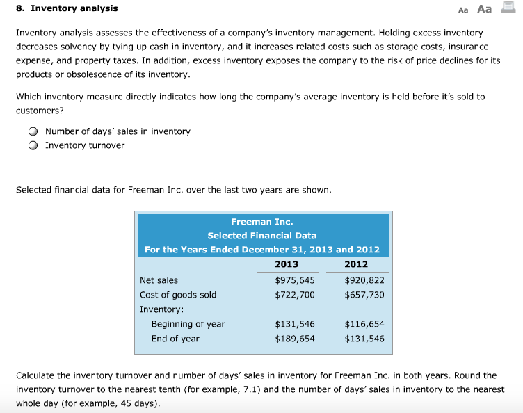  Aa Aa E 8. Inventory analysis Inventory analysis assesses the effectiveness