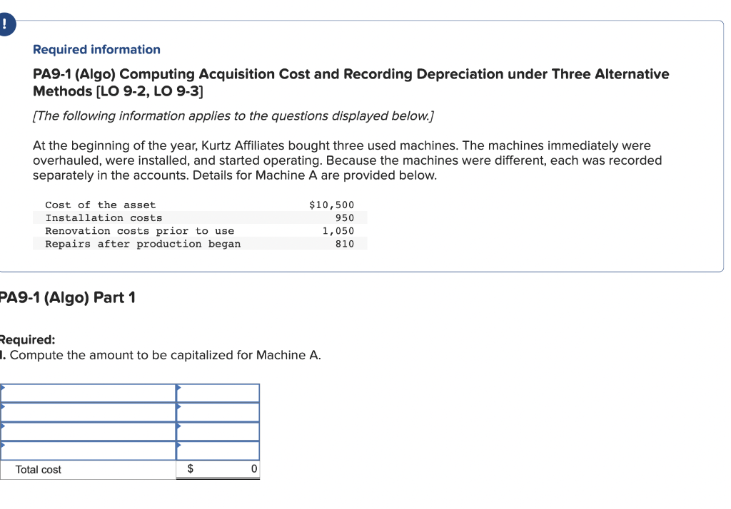 PLEASE HELP W/ QUESTIONS 1-7 ASAP!!! PA9-1 (Algo) Computing Acquisition Cost and
