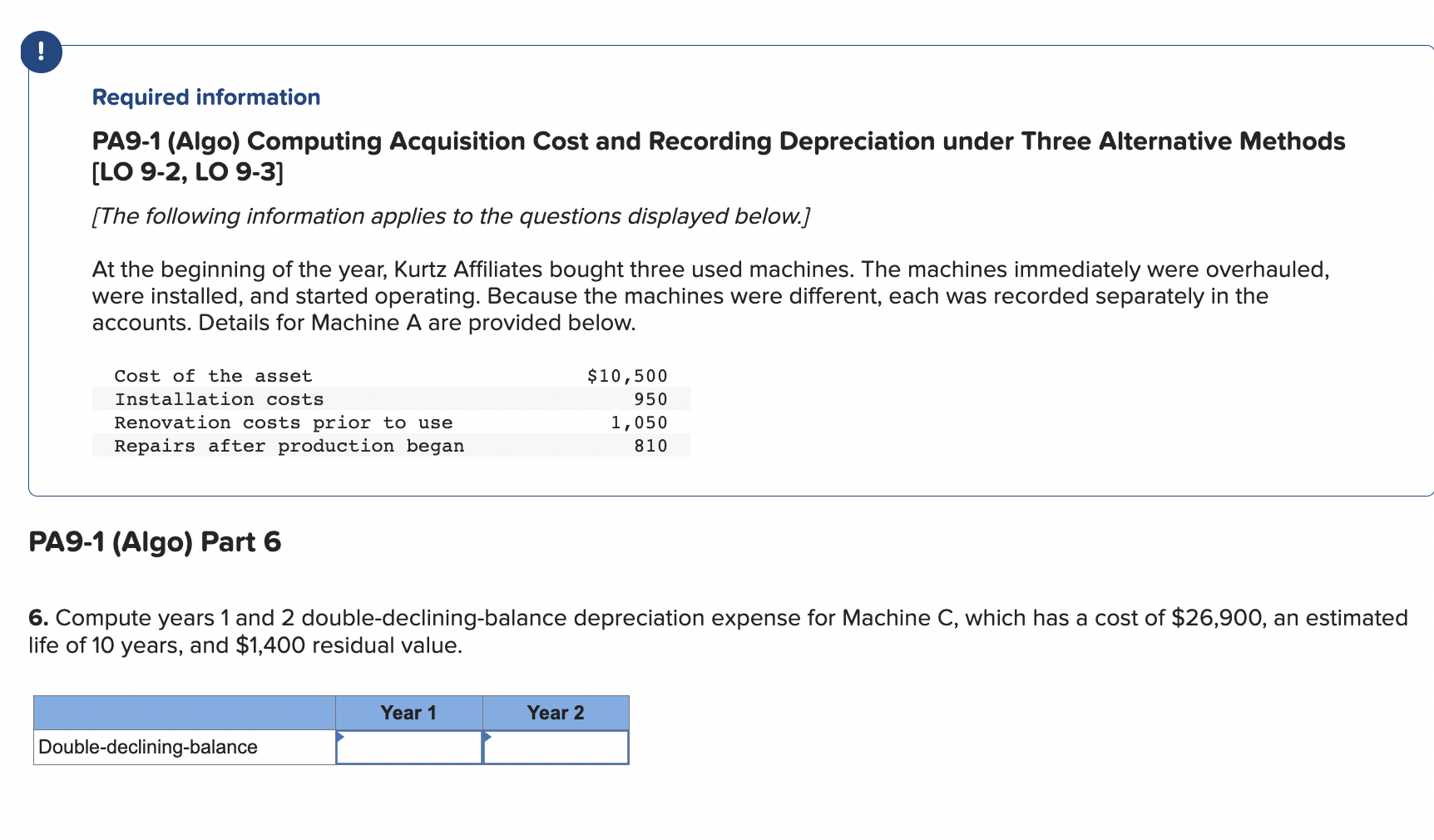 PA9-1 (Algo) Part 1 Required: 1. Compute the amount to be capitalized