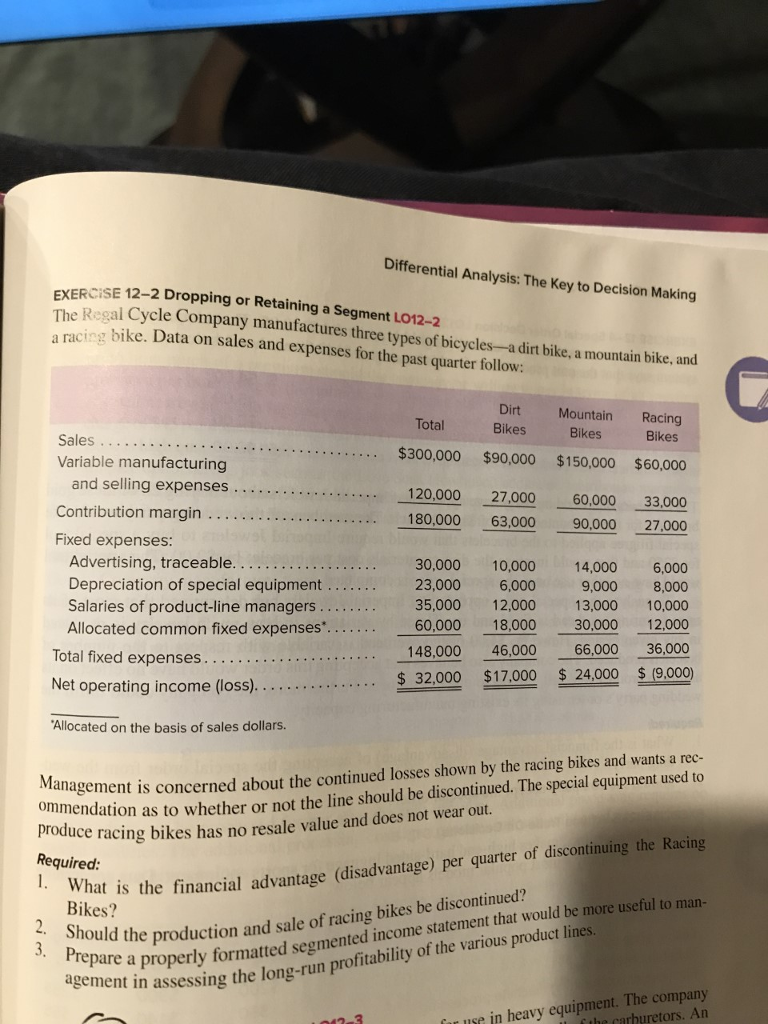 Differential Analysis: The Key to Decision Making EXERCISE 12-2 Dropping or