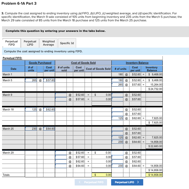 Thank you! Required information Problem 6-1A Perpetual: Alternative cost flows LO P1