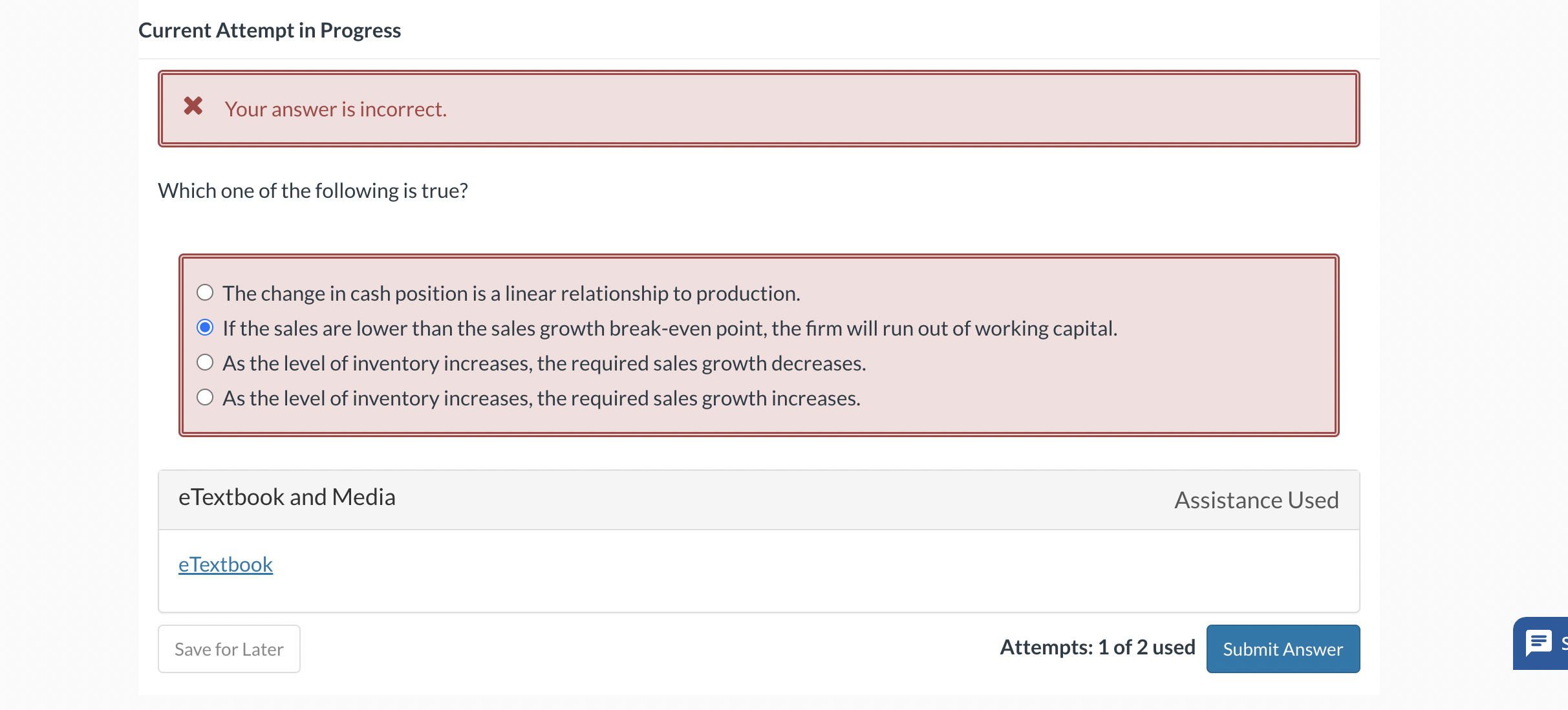  Current Attempt in Progress Your answer is incorrect. Which one of