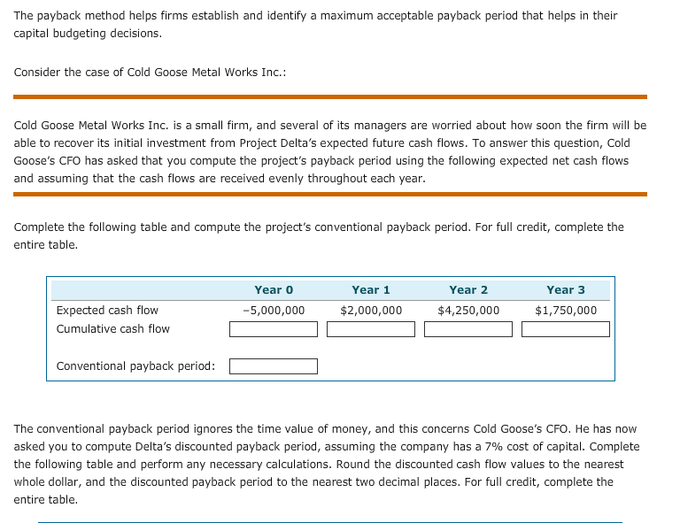  The payback method helps firms establish and identify a maximum acceptable