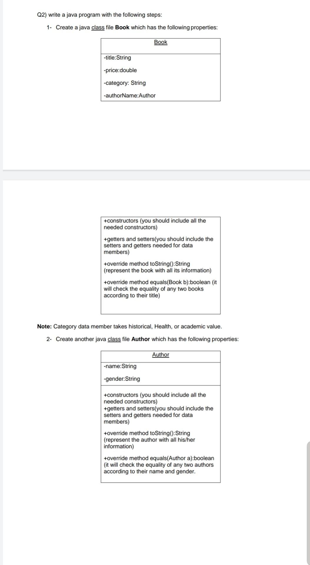  Q2) write a java program with the following steps: 1- Create