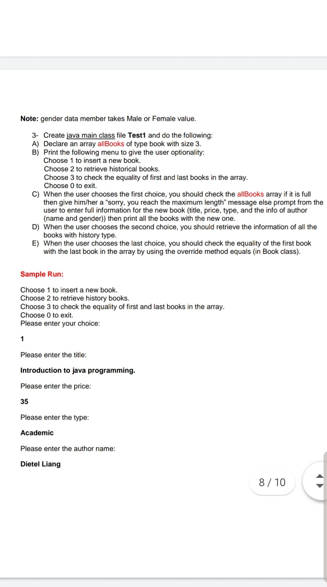 a java class file Book which has the following properties: Book -title: