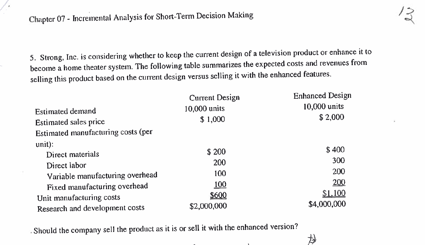Inc. is considering whether to keep or drop one of its television