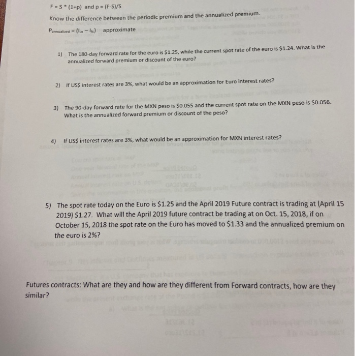  F S (1+p) and p (F-S)/S Know the difference between the