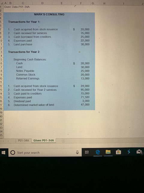  E -ABCD 1 Given Data P01-34A MARK'S CONSULTING Transactions for Year