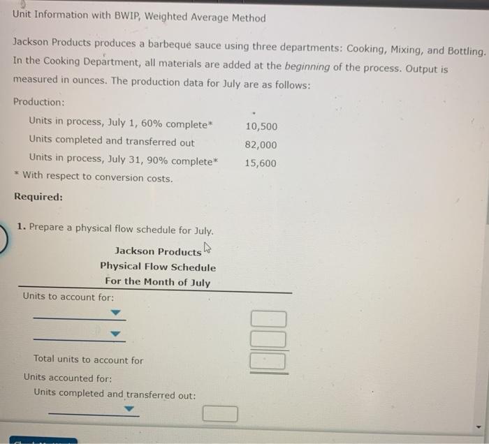  Unit Information with BWIP, Weighted Average Method Jackson Products produces a