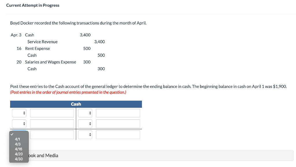 Current Attempt in Progress Boyd Docker recorded the following transactions during