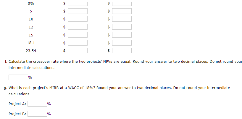 questions below. c. What is each project's MIRR? (Hint: Consider Period 7