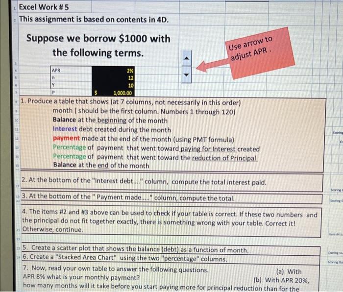  3 4 S Excel Work #5 This assignment is based on