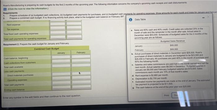 upcoming cash receipts and cash disbursement Click the icon to view the