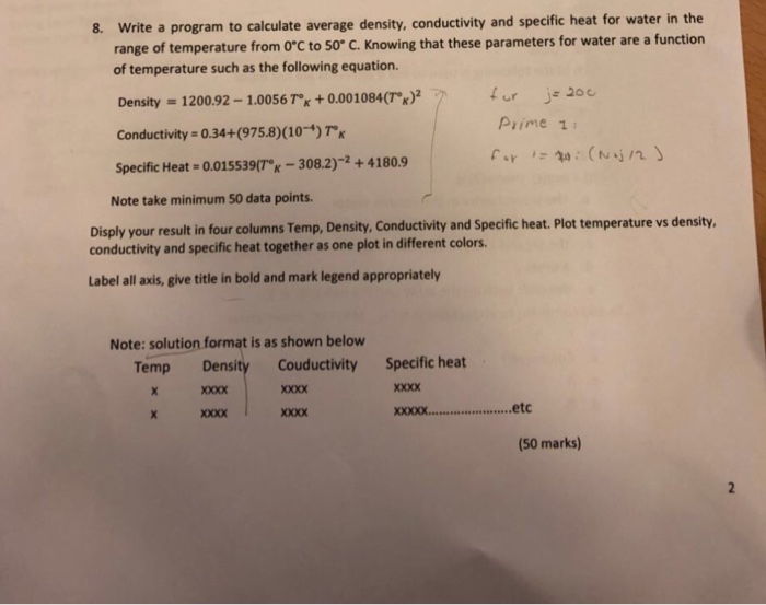  Matlab problem 8. Write a program to calculate average density, conductivity