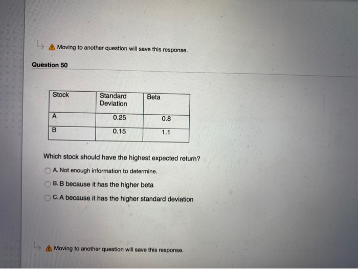  Moving to another question will save this response. Question 50 Stock