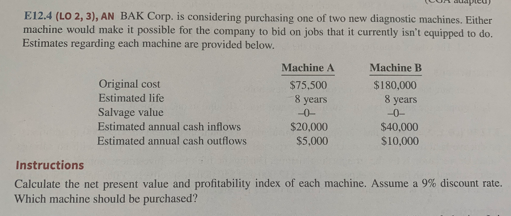  ) E12.4 (LO 2, 3), AN BAK Corp. is considering purchasing