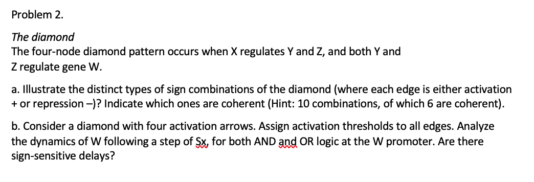 Problem 2. The diamond The four-node diamond pattern occurs when X regulates