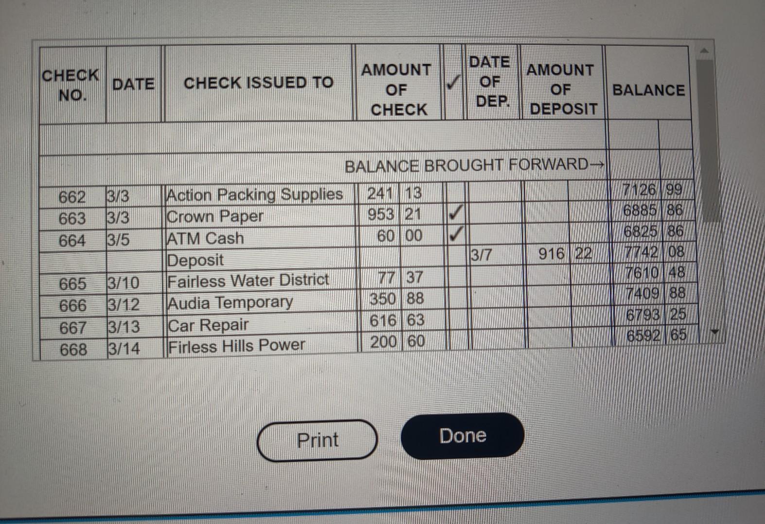 account. Compare the items appearing on the bank statement to the check