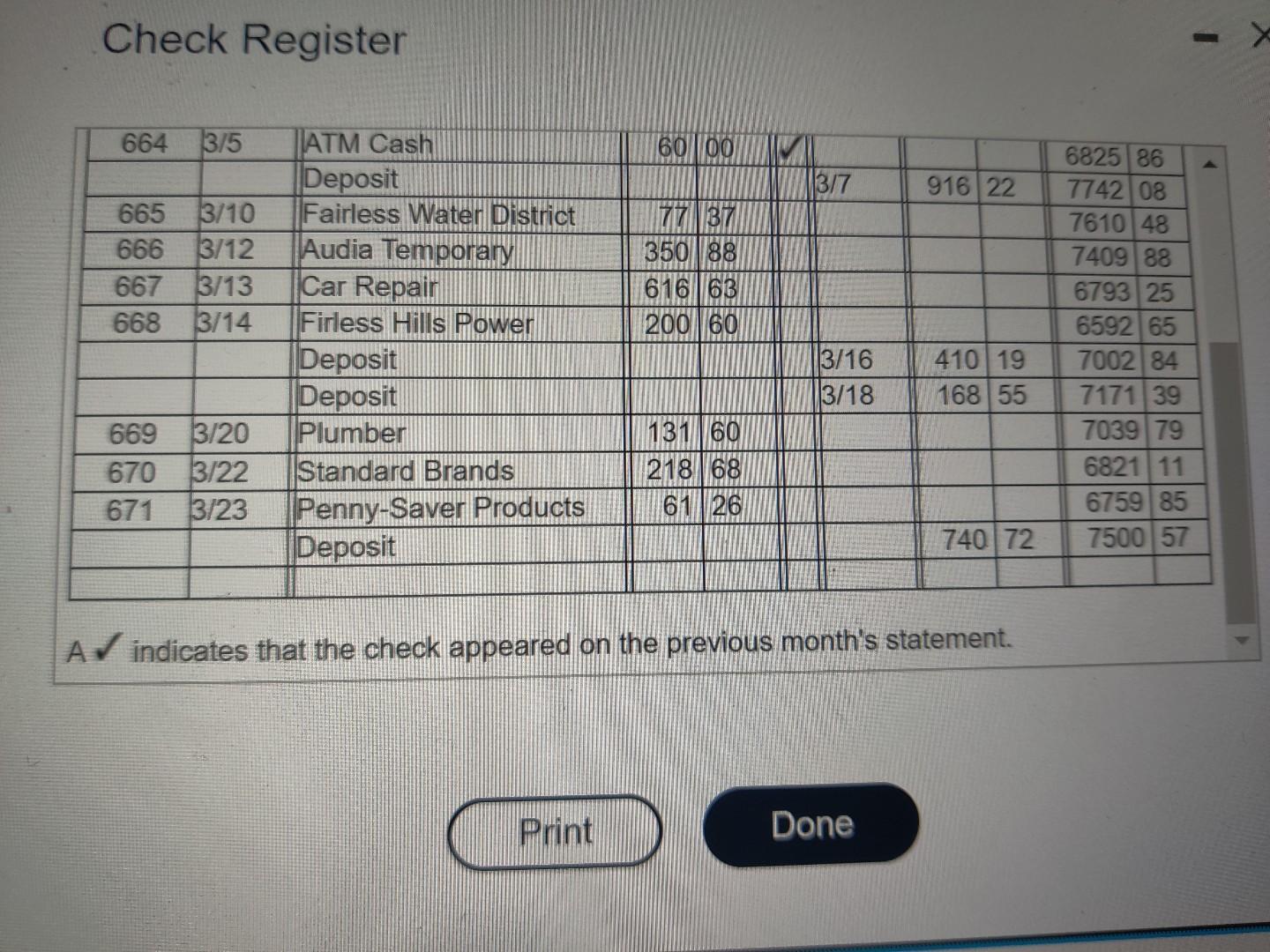 register. Click the icon to view the items on the check register.