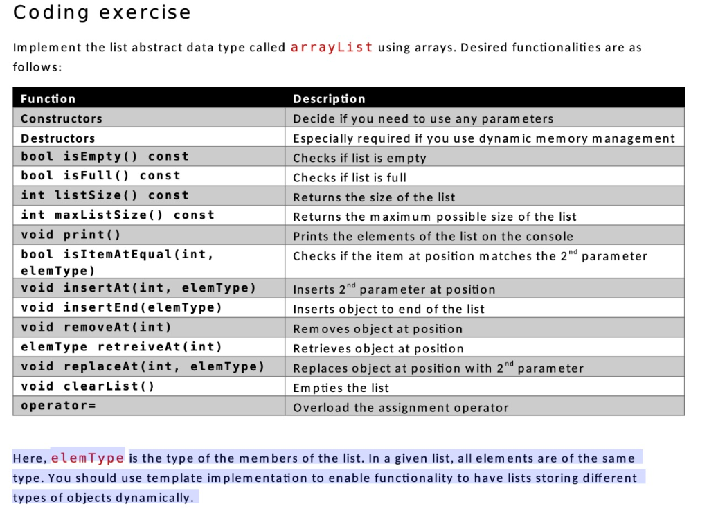  Coding exercise Im plement the list abstract data type called arrayList
