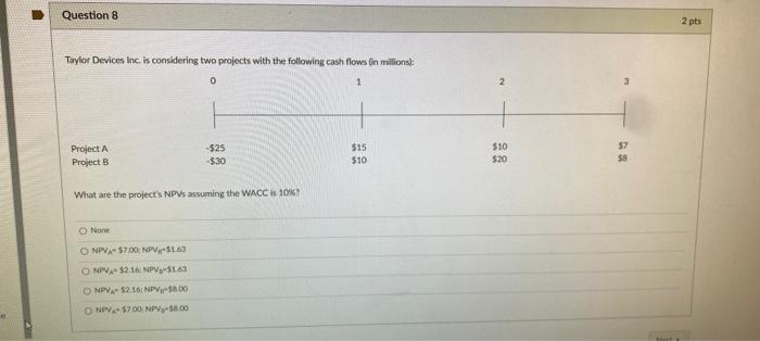  Tryior Devices lne is considering two projects with the following cash