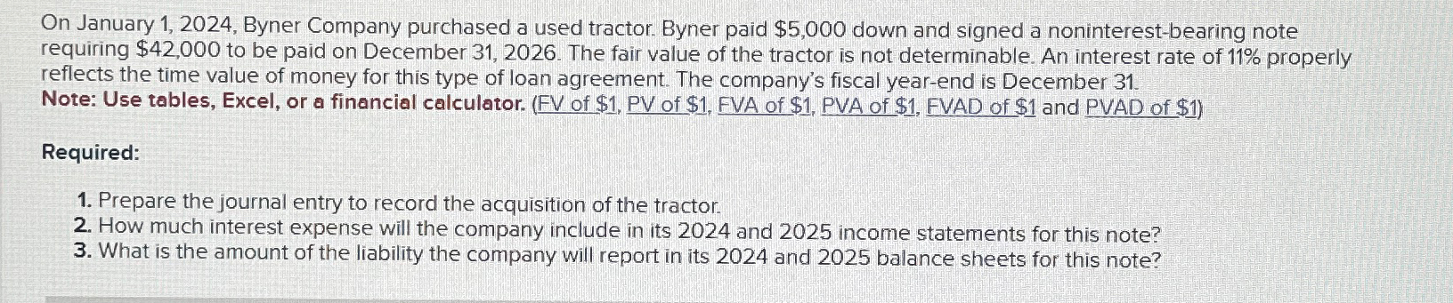  On January 1,2024, Byner Company purchased a used tractor. Byner paid