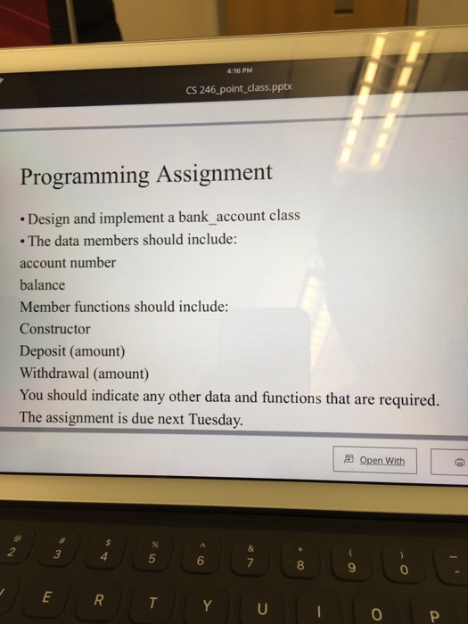  In c++ 4:16 PM CS 246 point class.pptx Programming Assignment Design