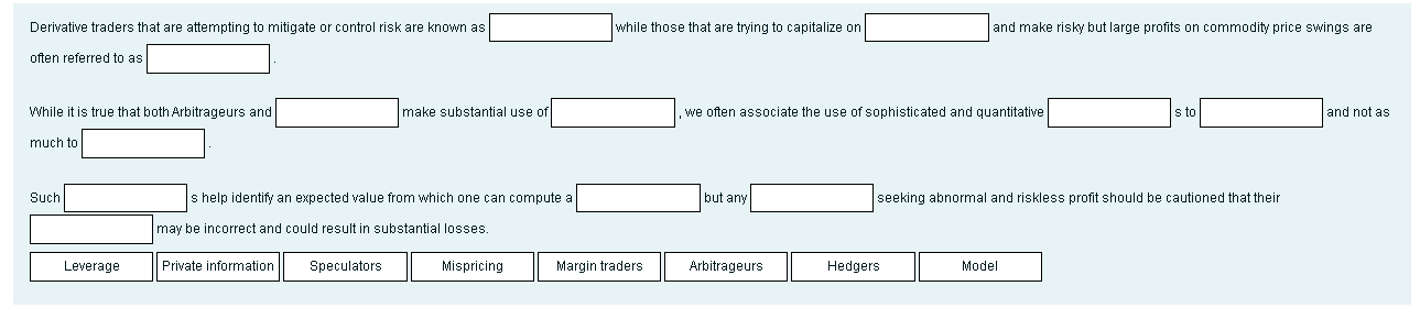  Derivative traders that are attempting to mitigate or control risk are