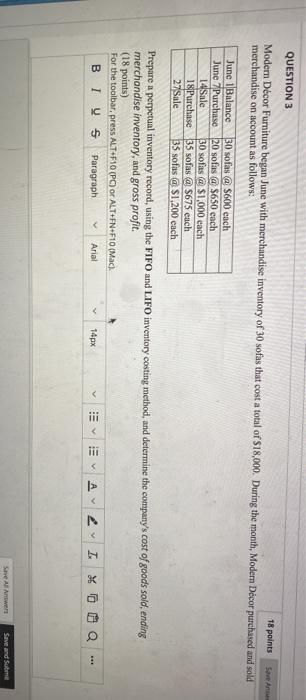  PLEASE HELP ASAP QUESTION 3 18 points Save A Modern Decor