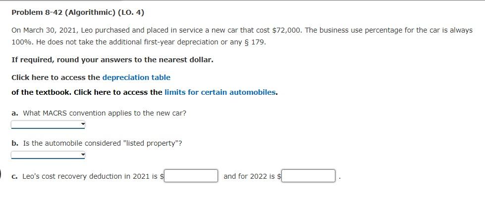  Problem 8-42 (Algorithmic) (L0.4) On March 30, 2021, Leo purchased and