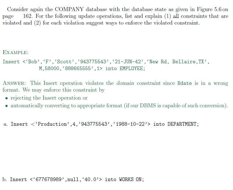 Figure 5.6 Consider again the COMPANY database with the database state