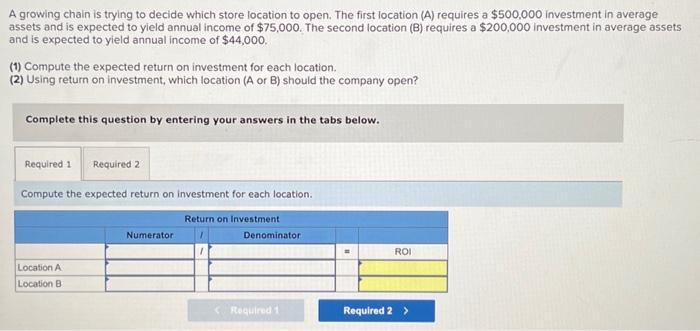 please help A growing chain is trying to decide which store location