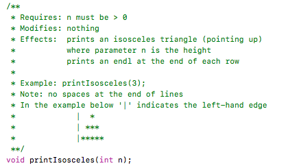  How do I write the function definition of printIsoceles using nested