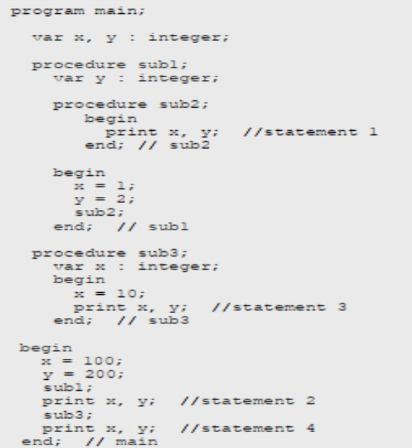 Programming Paradigms Exercise on Static and Dynamic Scope 1. Consider the program