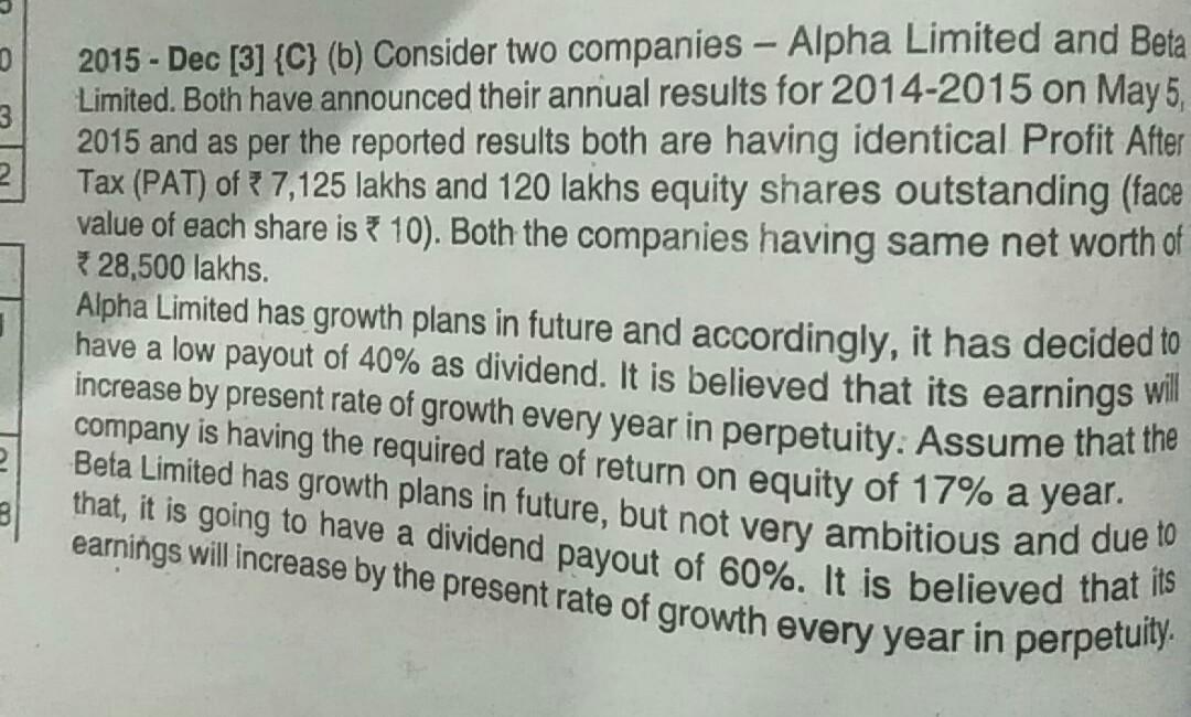  3 2015 - Dec [3] {C} (b) Consider two companies -