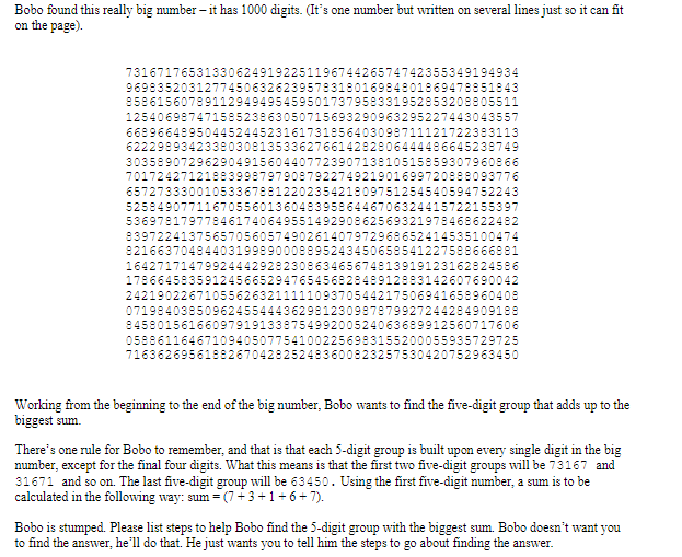 Please solve this Bobo found this really big number - it has