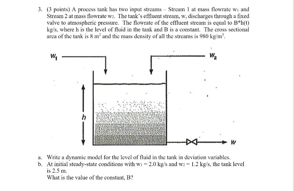  3. (3 points) A process tank has two input streams -