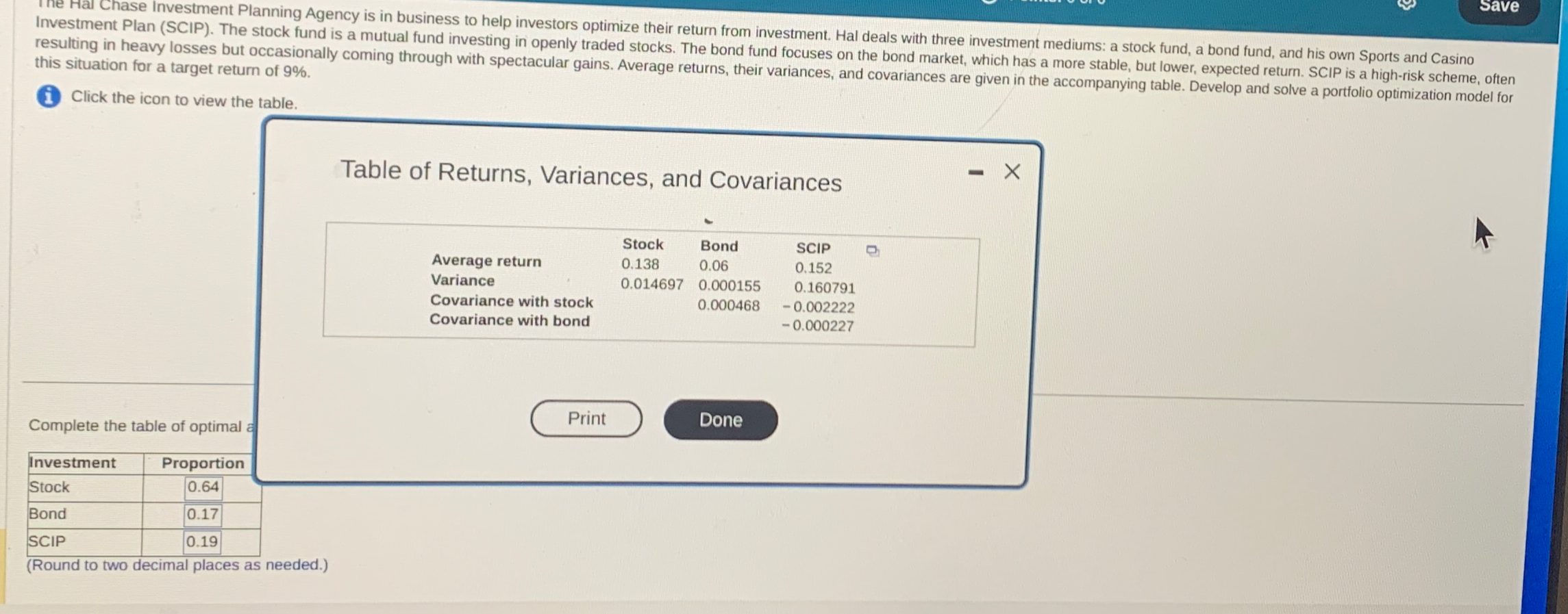  this situation for a target return of 9%, (i) Click the