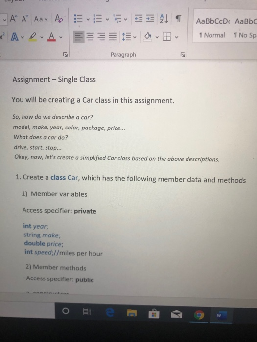 a Car class in this assignment. So, how do we describe a