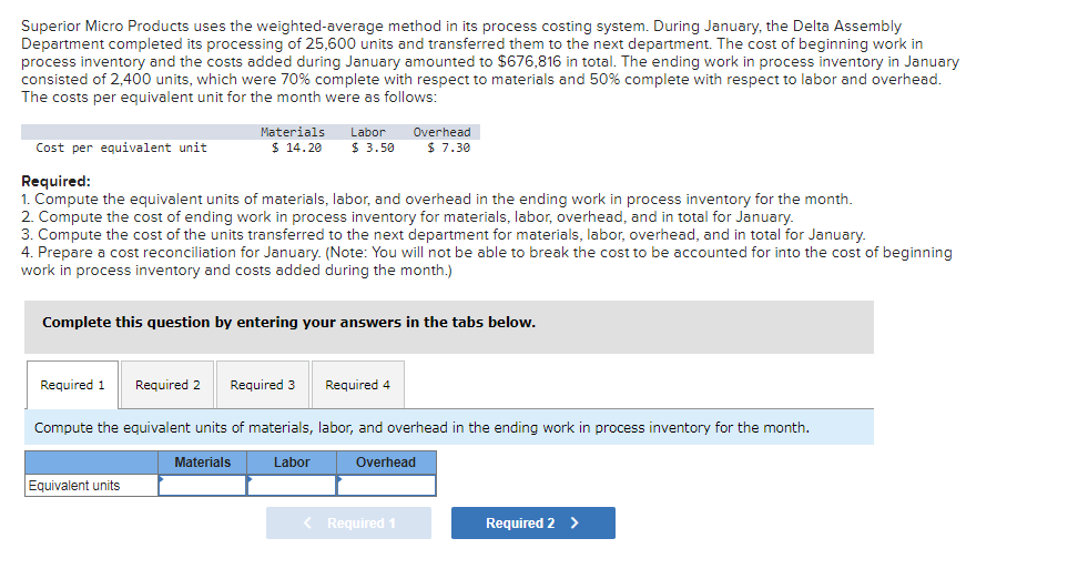  Superior Micro Products uses the weighted-average method in its process costing