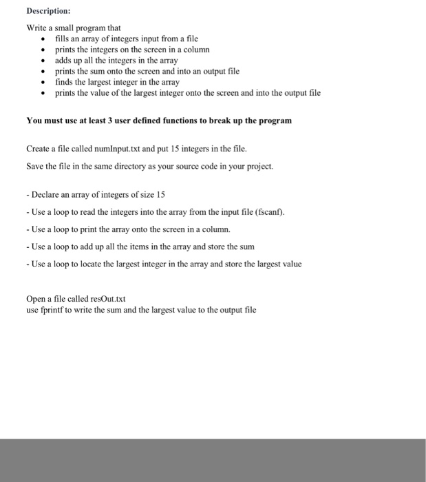  i need this in programming c Description: Write a small program