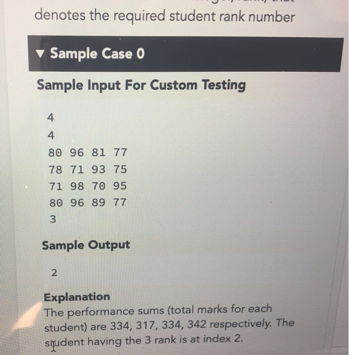 marks scored by all the students and needs to identify the student