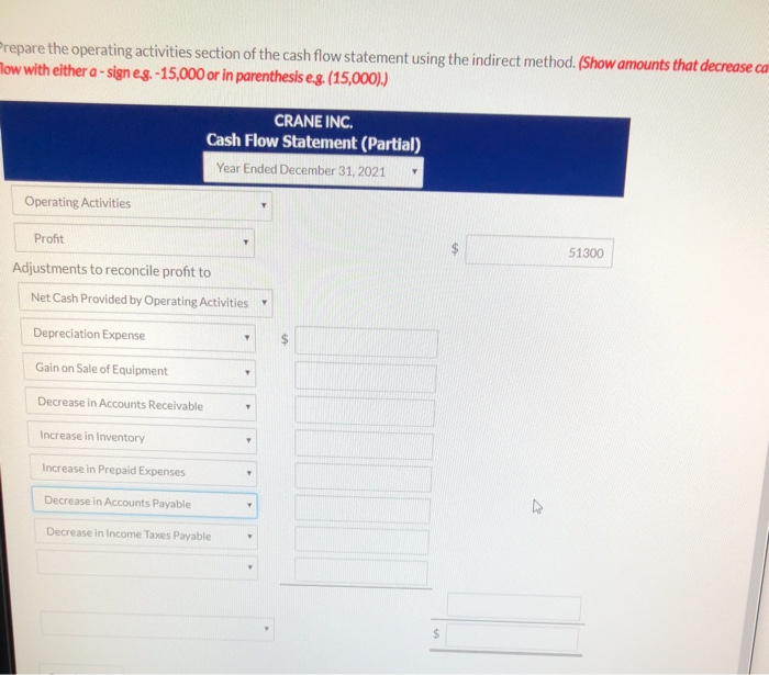 sections of the comparative balance sheet of Crane Inc., a private company