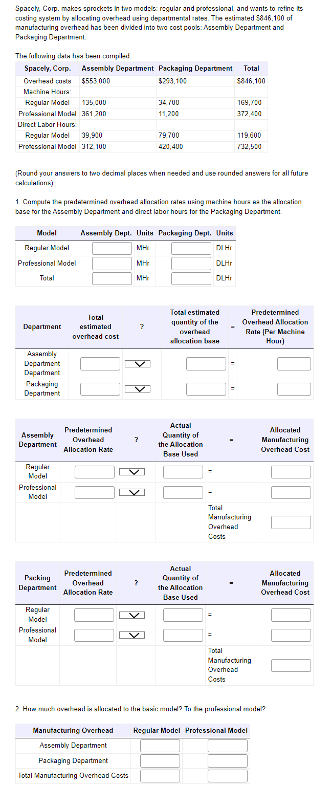 Spacely, Corp. makes sprockets in two models: regular and professional, and