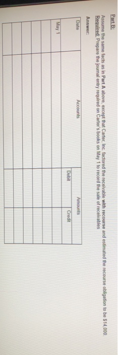 points Part: On May 1, Carter, Inc. factored $800.000 of accounts receivable