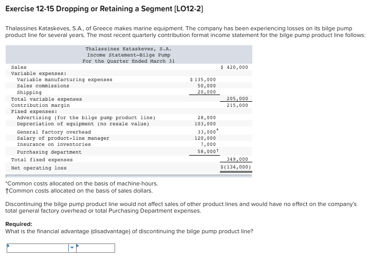  Exercise 12-15 Dropping or Retaining a Segment [L012-2) Thalassines Kataskeves, S.A.,